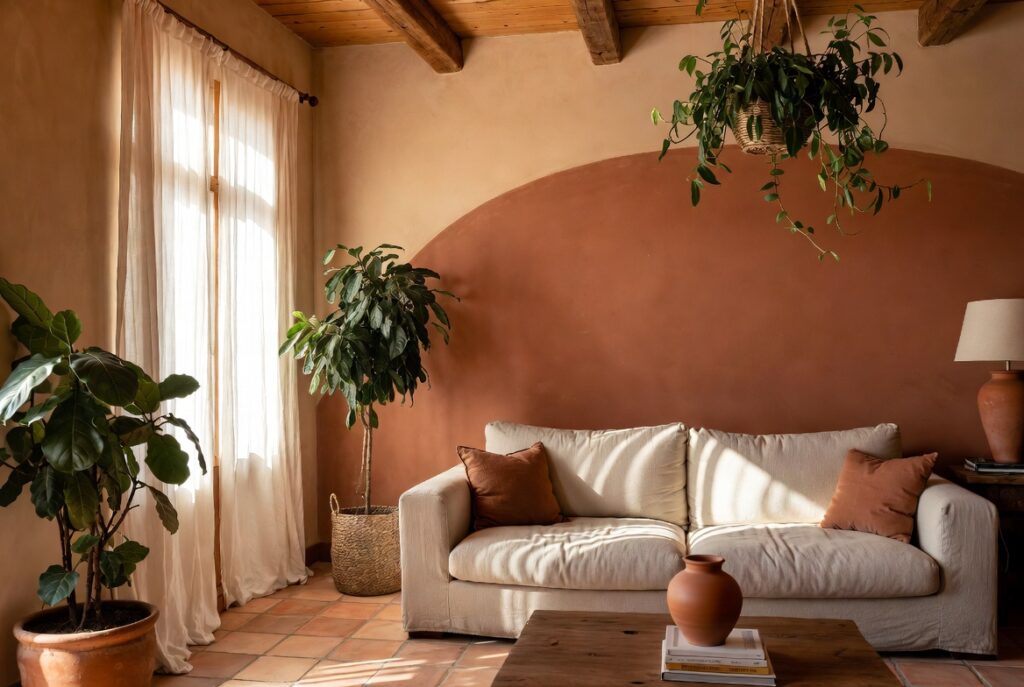 couleur terracotta salon mur