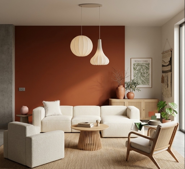 peinture couleur terracotta salon