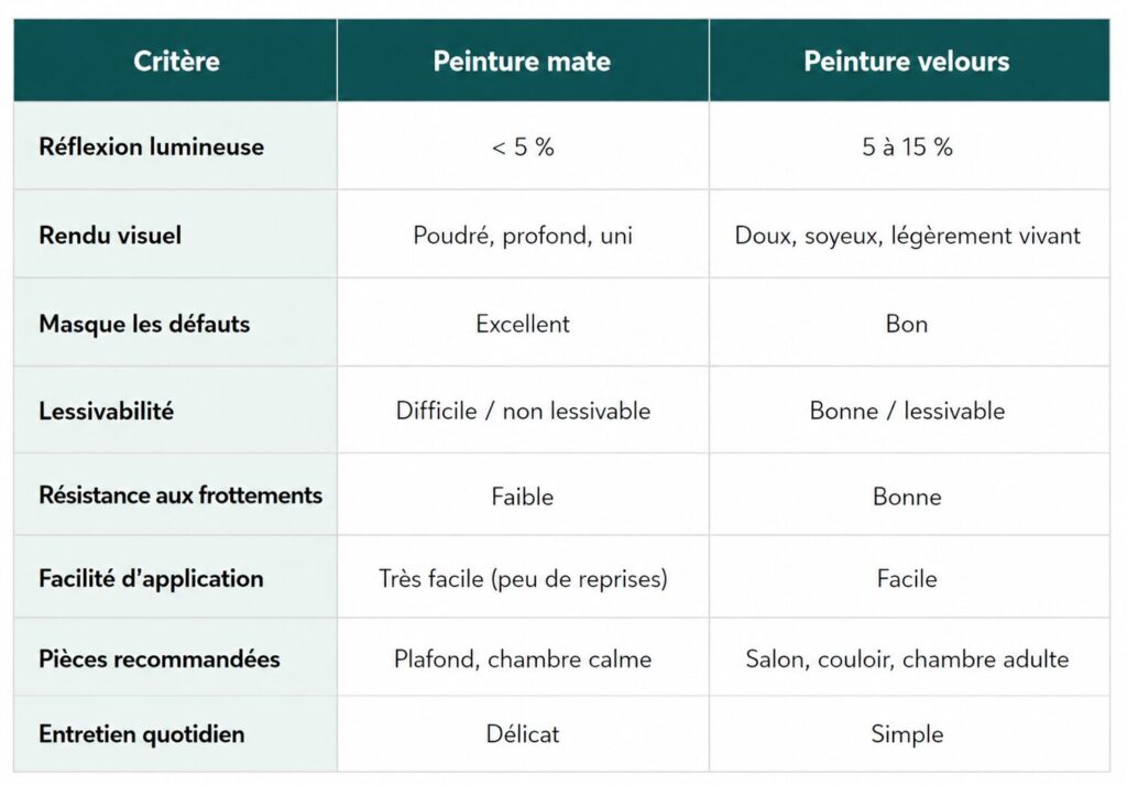 Tableau comparatif velours vs mate